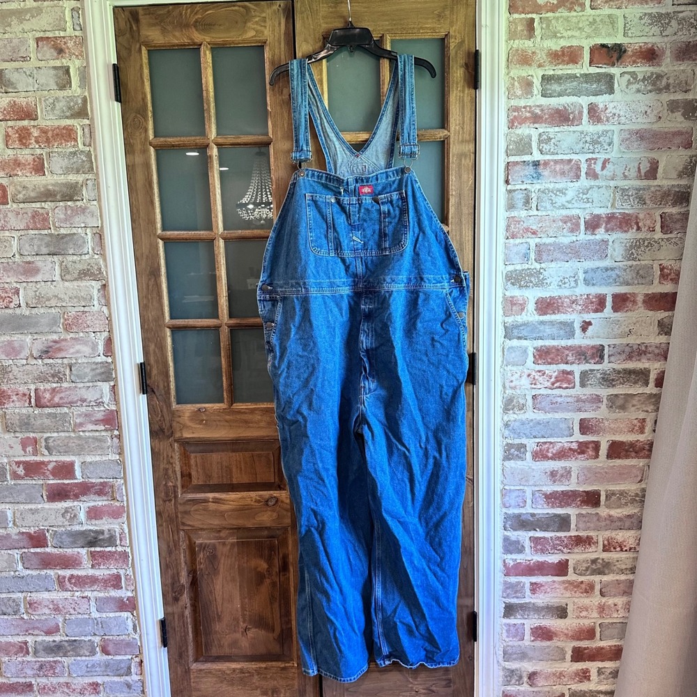 Dickies Bib Overalls Men 50x32 Blue Denim Relaxed Fit Workwear Carpenter Pants